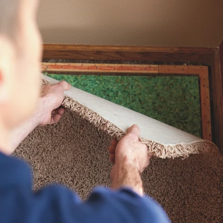 person lifting carpet